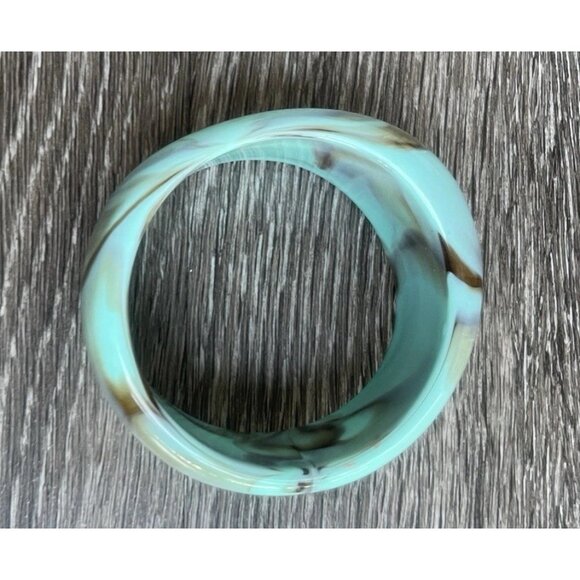 Vintage Wood & Groovy Acrylic Bangle Bracelets Wavy Stacking Thick Chunky Sz 8” - Picture 6 of 14